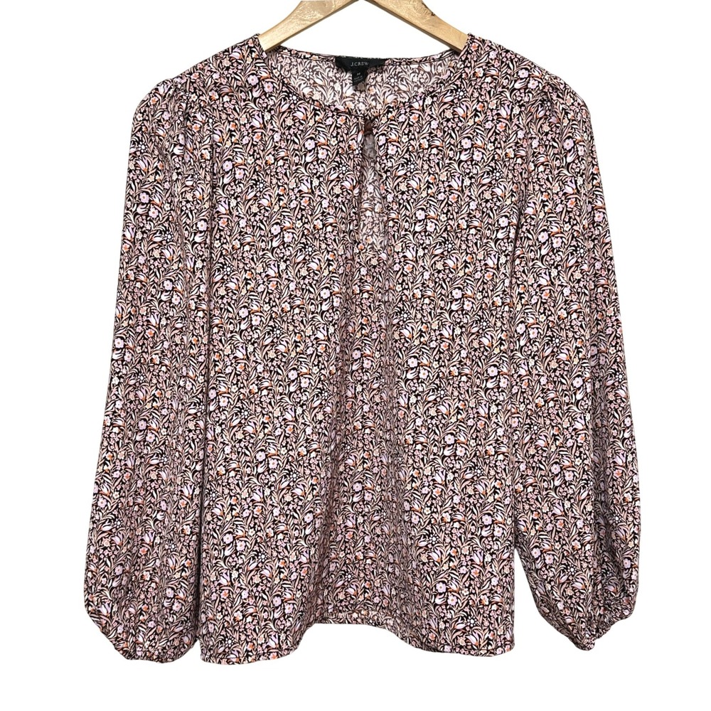 NEW J.Crew Floral Balloon Sleeve Blouse Women Medium Keyhole Neck Peasant Office